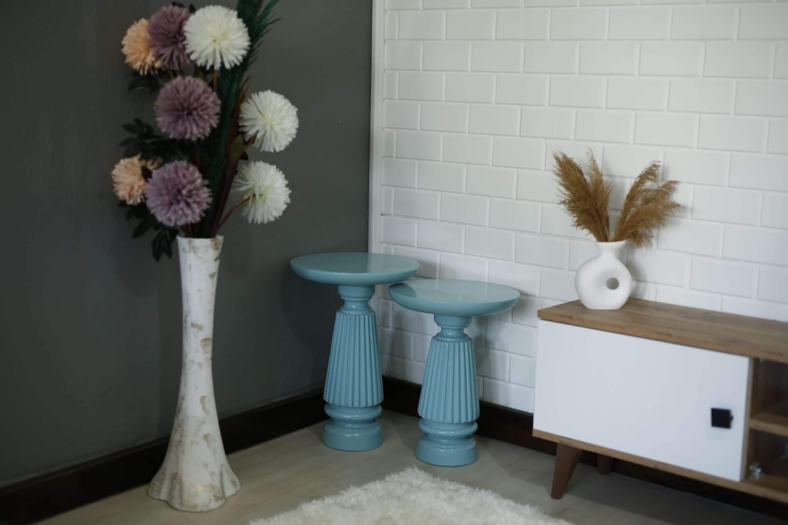 Oval 2'li Turkuaz Yan Sehpa