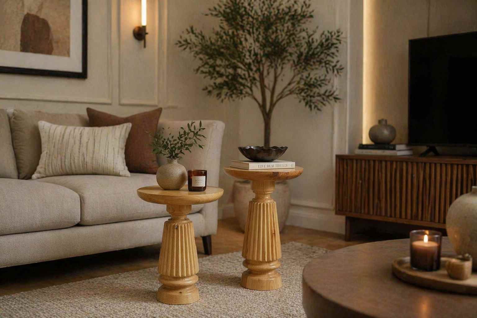 El yapımı ahşap mantar form sehpa seti