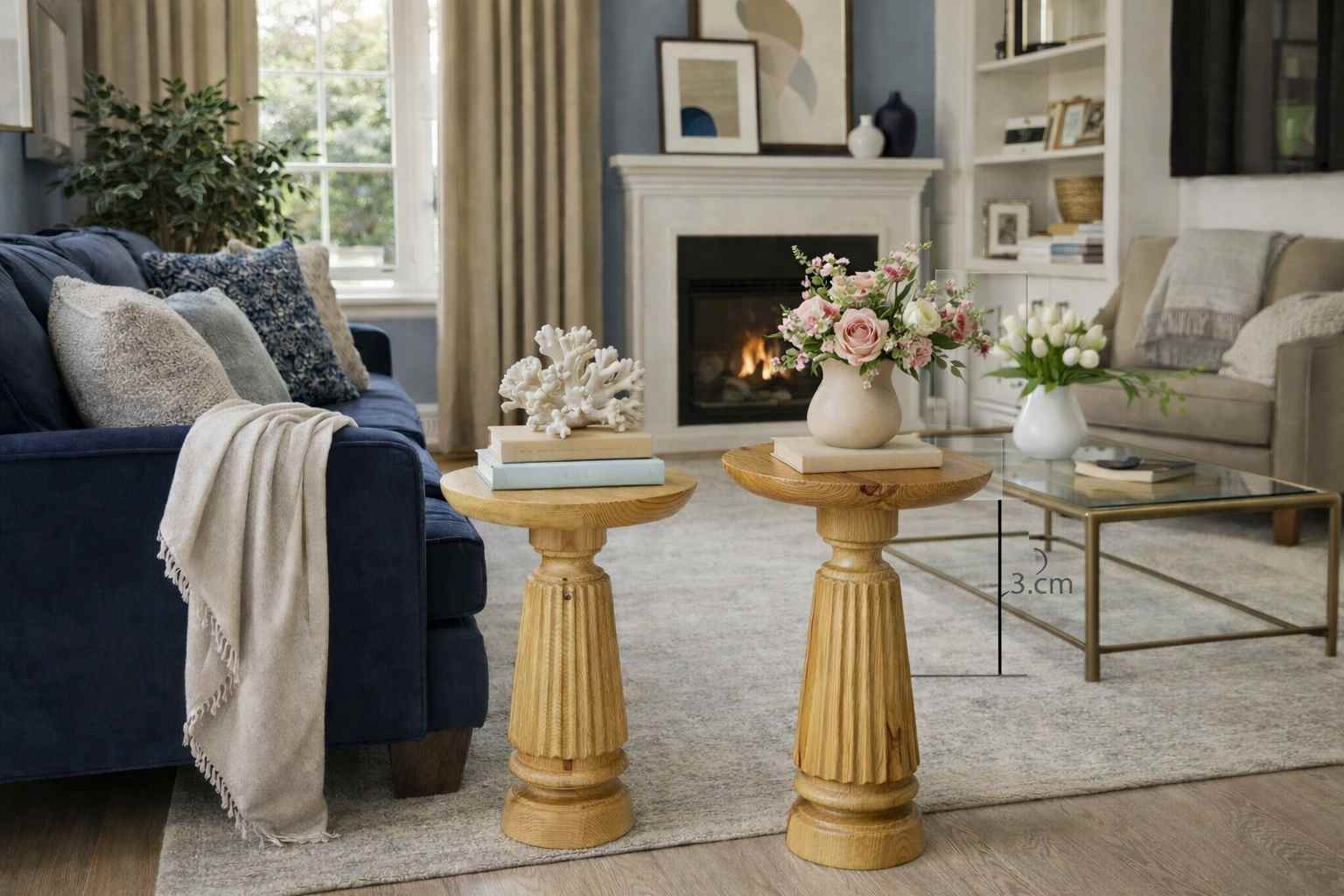 Doğal masif ahşap mantar sehpa seti modern dekorasyon