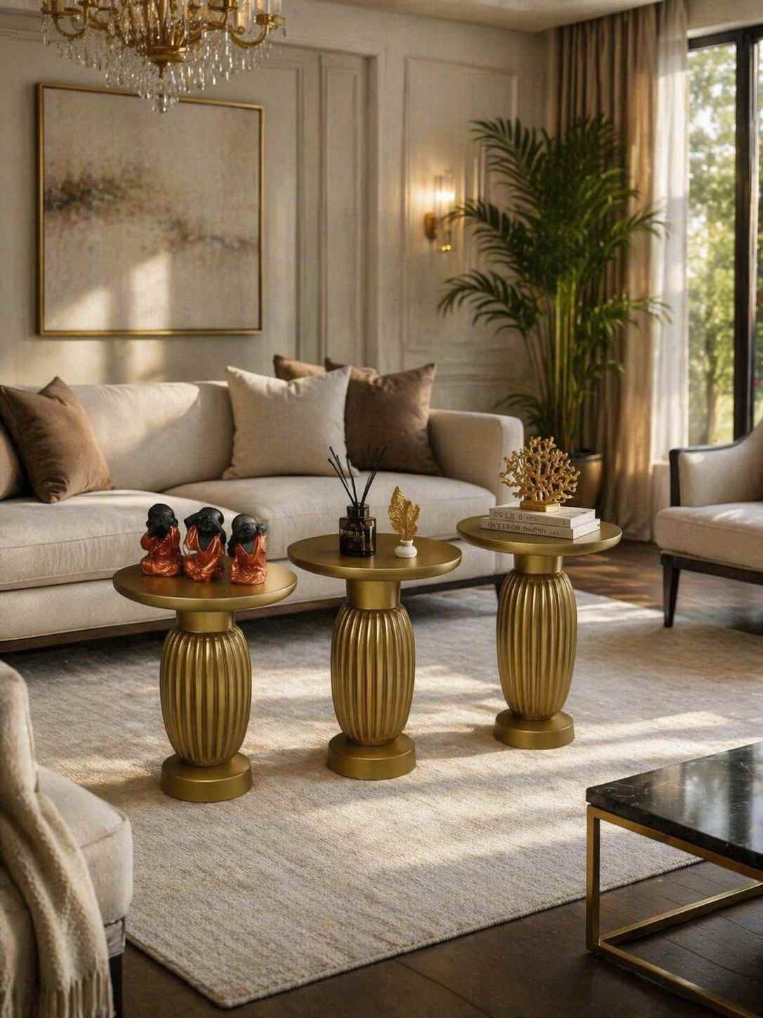 Minimal mantar sehpa seti dekoratif ahşap