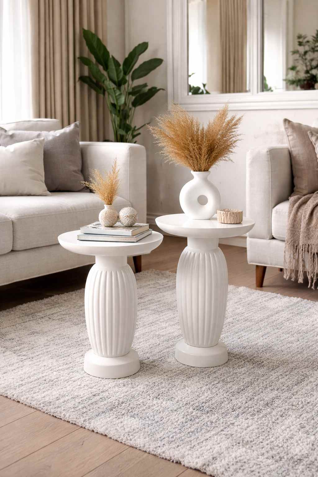 Doğal dokulu mantar sehpa seti yan sehpa