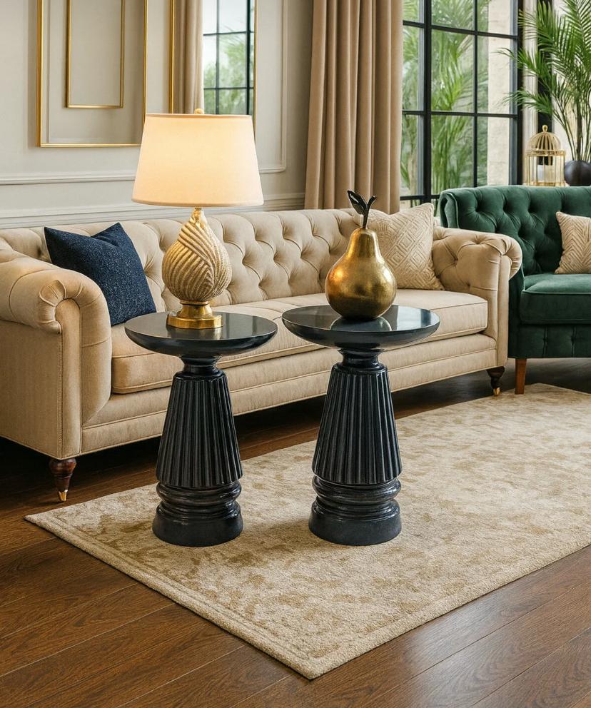 Rustik ahşap mantar sehpa seti salon dekorasyonu