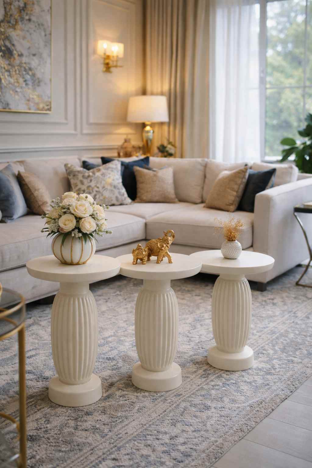 Modern mantar sehpa seti doğal ahşap