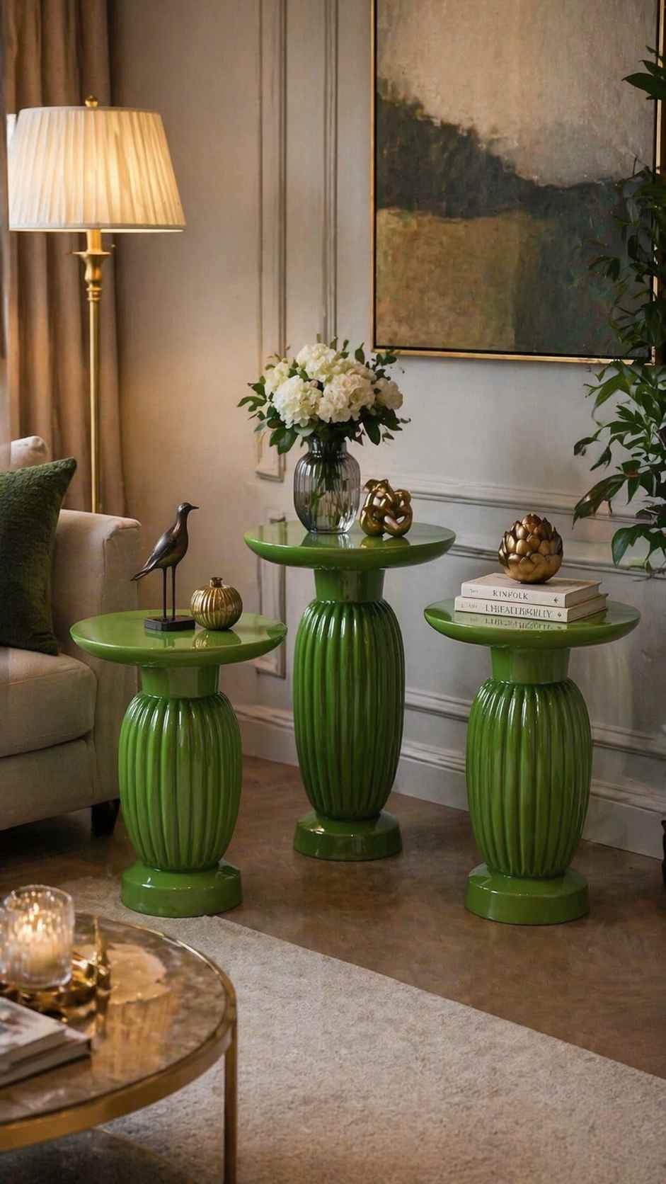 yuvarlak üst yüzeyli ahşap yan sehpa