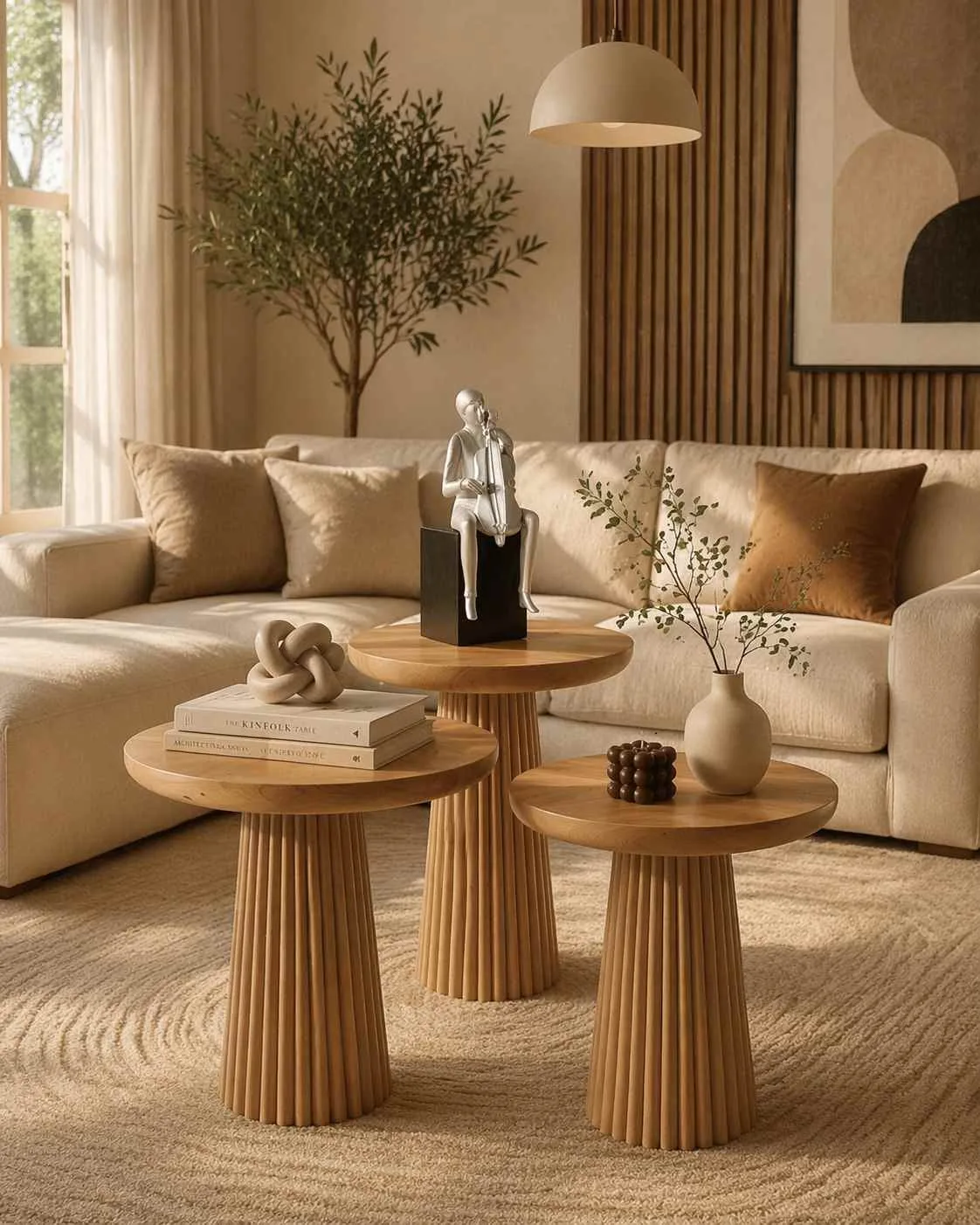 Şık ahşap mantar sehpa modern salon ürünü