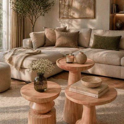 Modern ahşap mantar sehpa seti minimalist