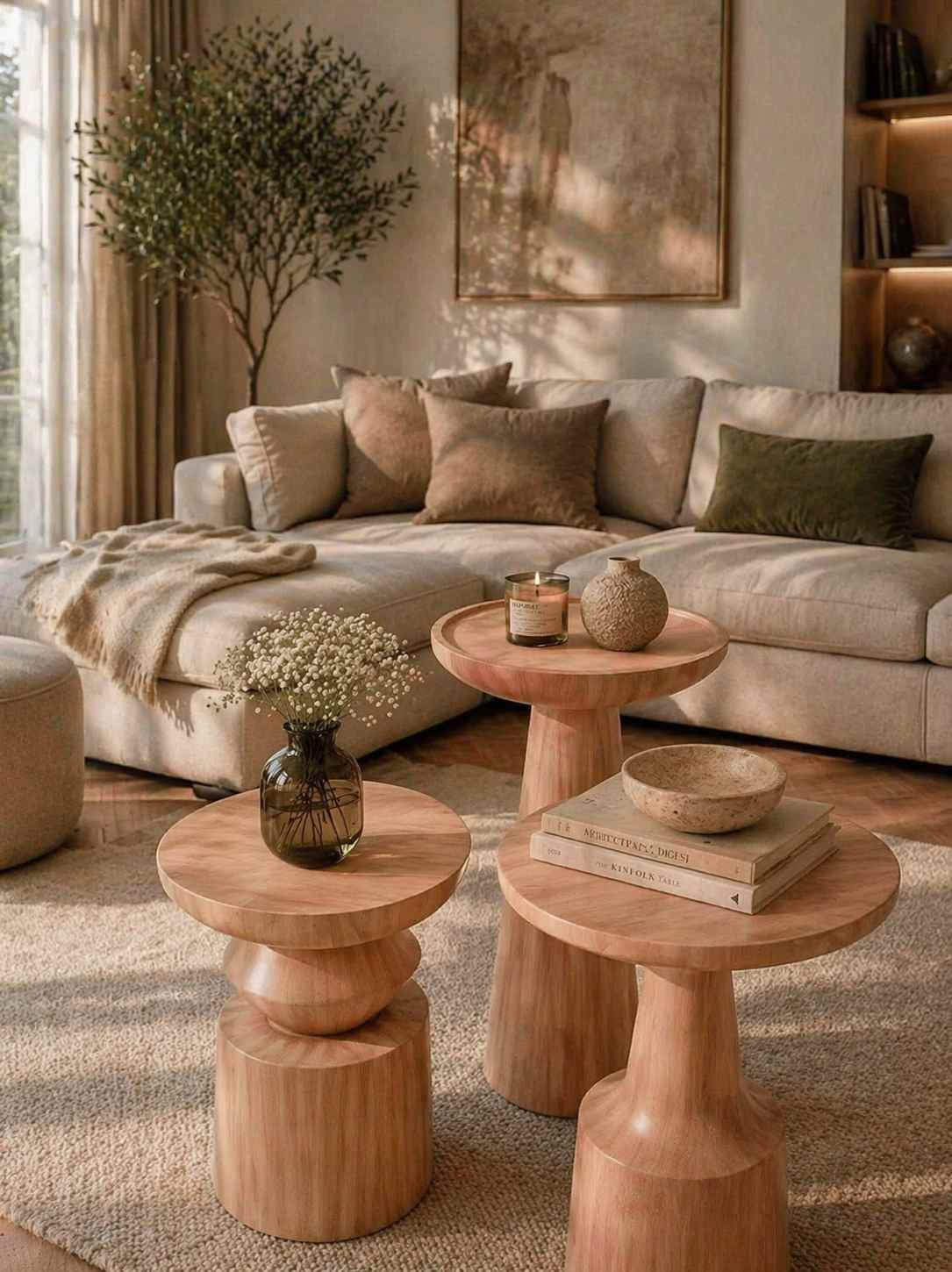 Modern ahşap mantar sehpa seti minimalist