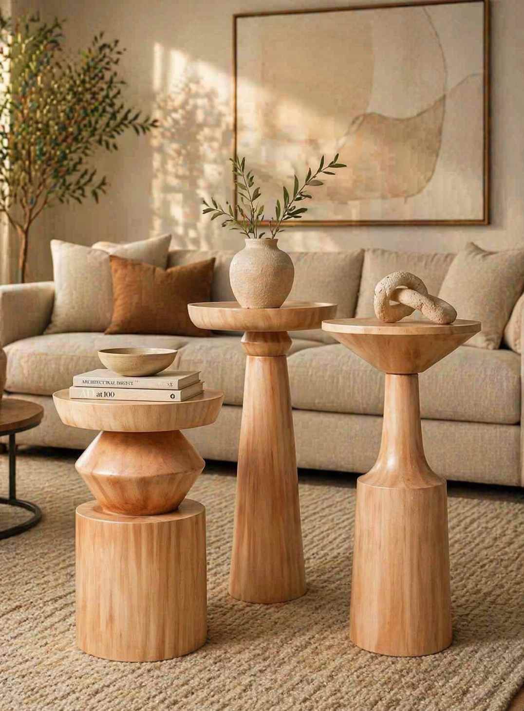 Ahşap mantar sehpa 3’lü dekoratif set