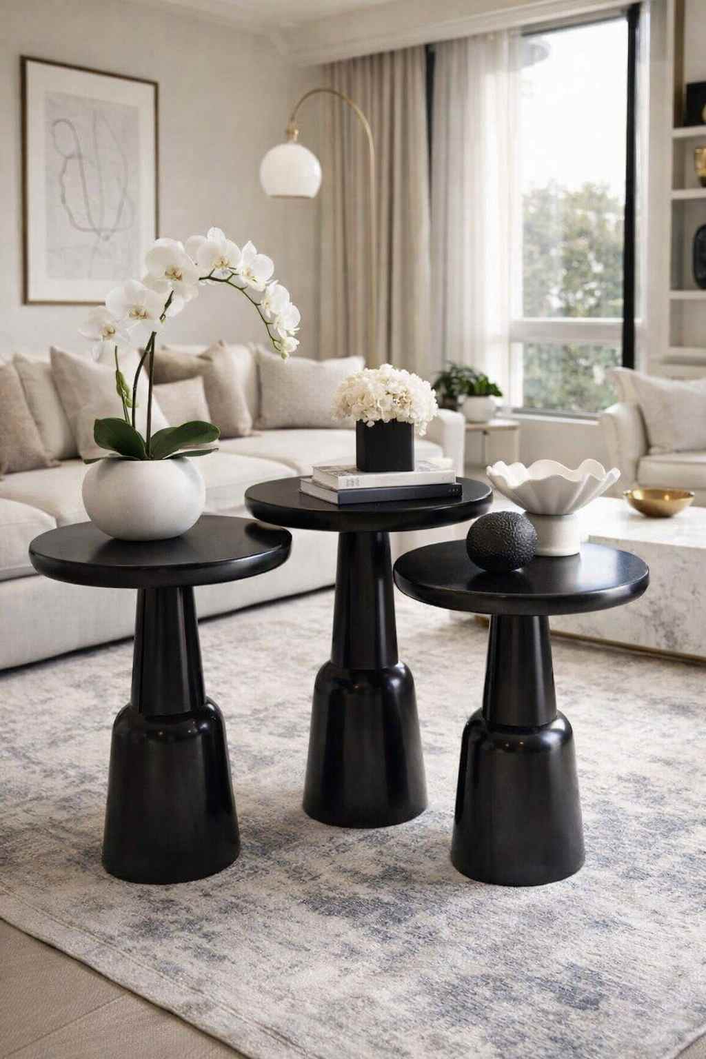 Minimalist mantar sehpa doğal ahşap 3’lü set