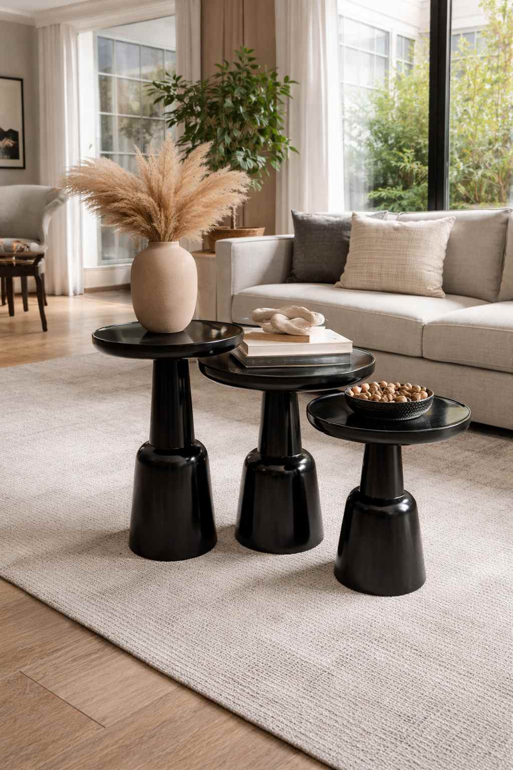 Rustik ahşap mantar sehpa seti dekoratif mobilya