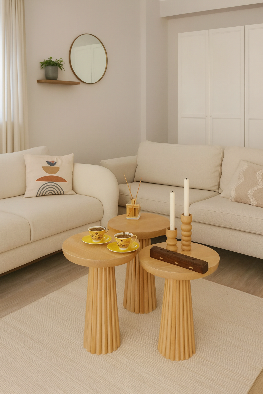 El işçiliği mantar sehpa doğal ahşap set