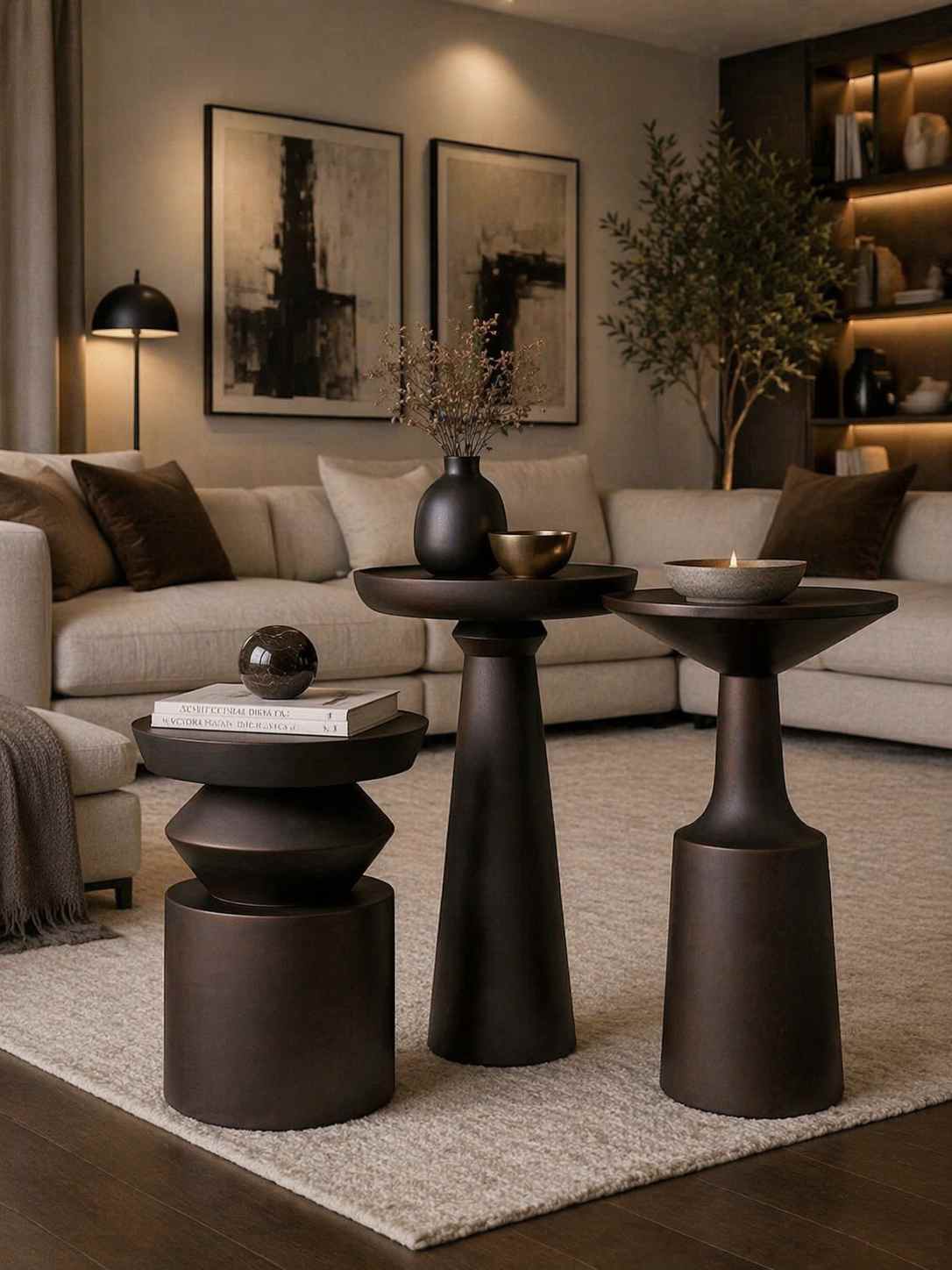 Masif ahşap mantar sehpa seti dekoratif zigon