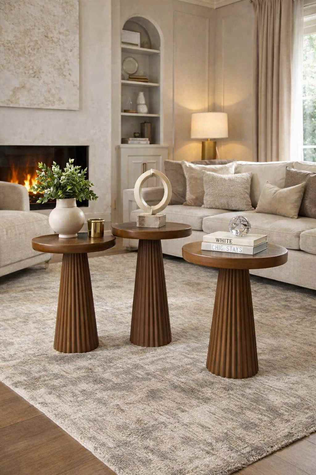 Masif ahşap mantar sehpa zigon set