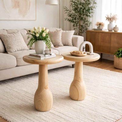 El yapımı modern ahşap mantar sehpa seti