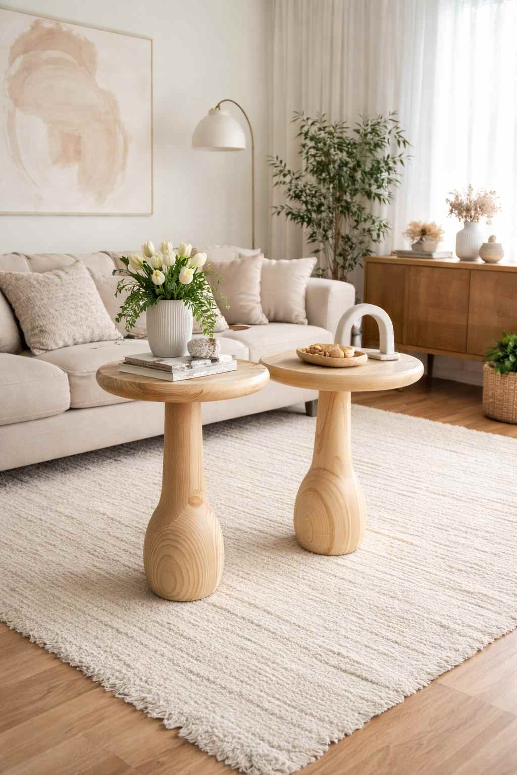 El yapımı modern ahşap mantar sehpa seti