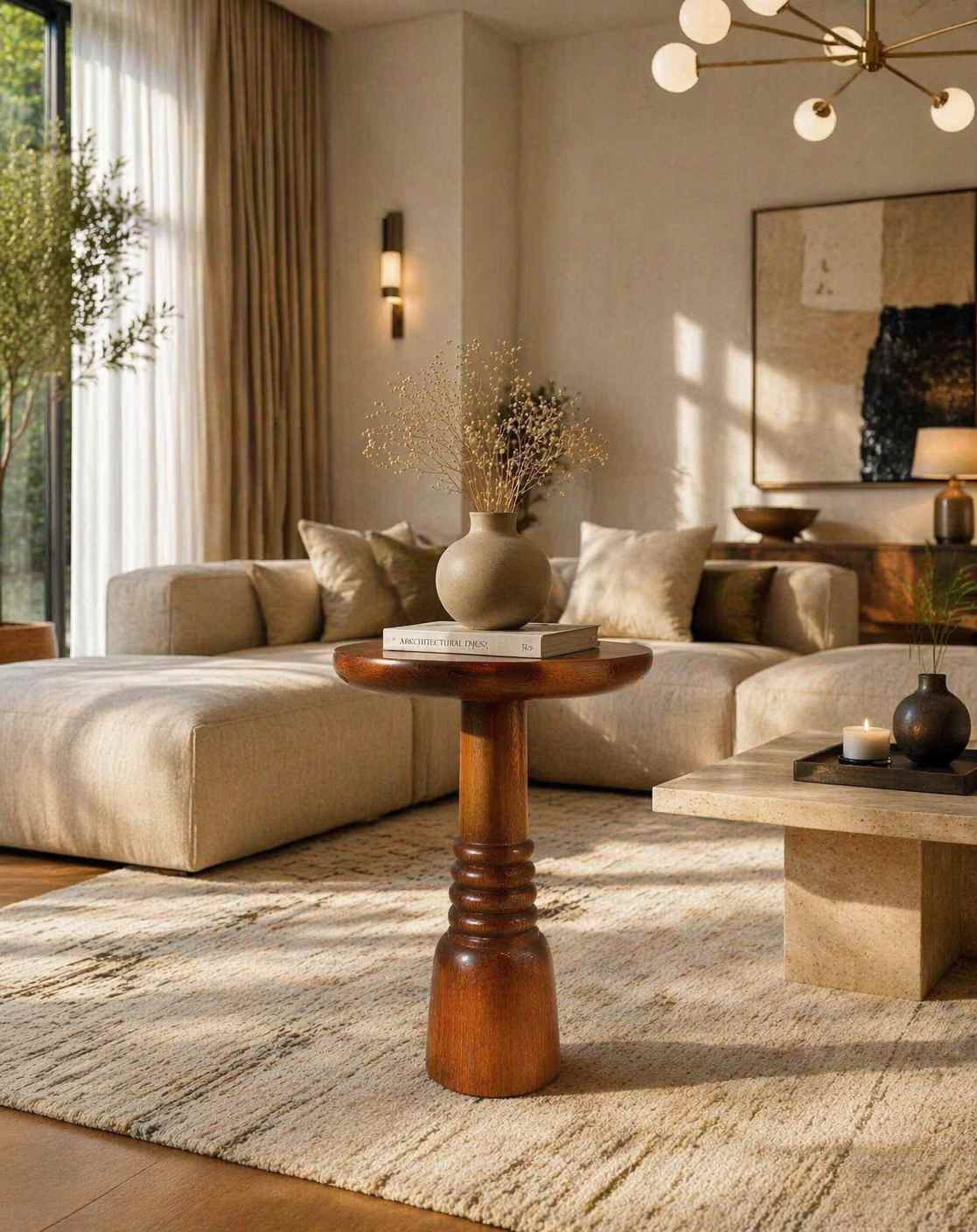 El yapımı mantar sehpa seti doğal ahşap