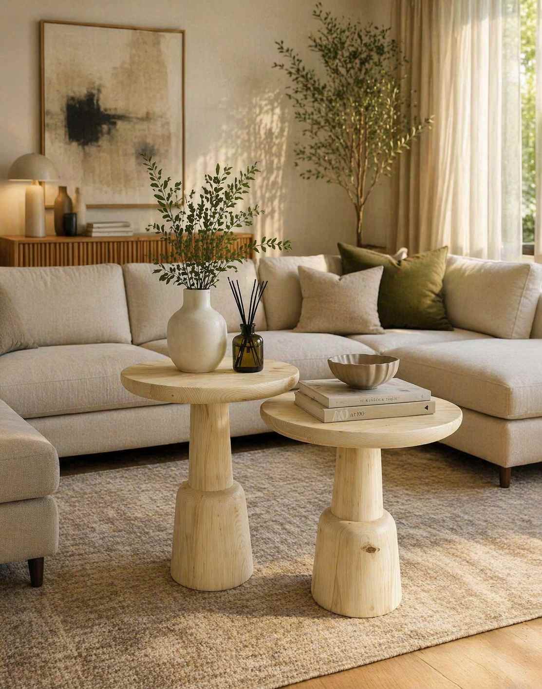 Ahşap yan sehpa mantar model 3’lü set