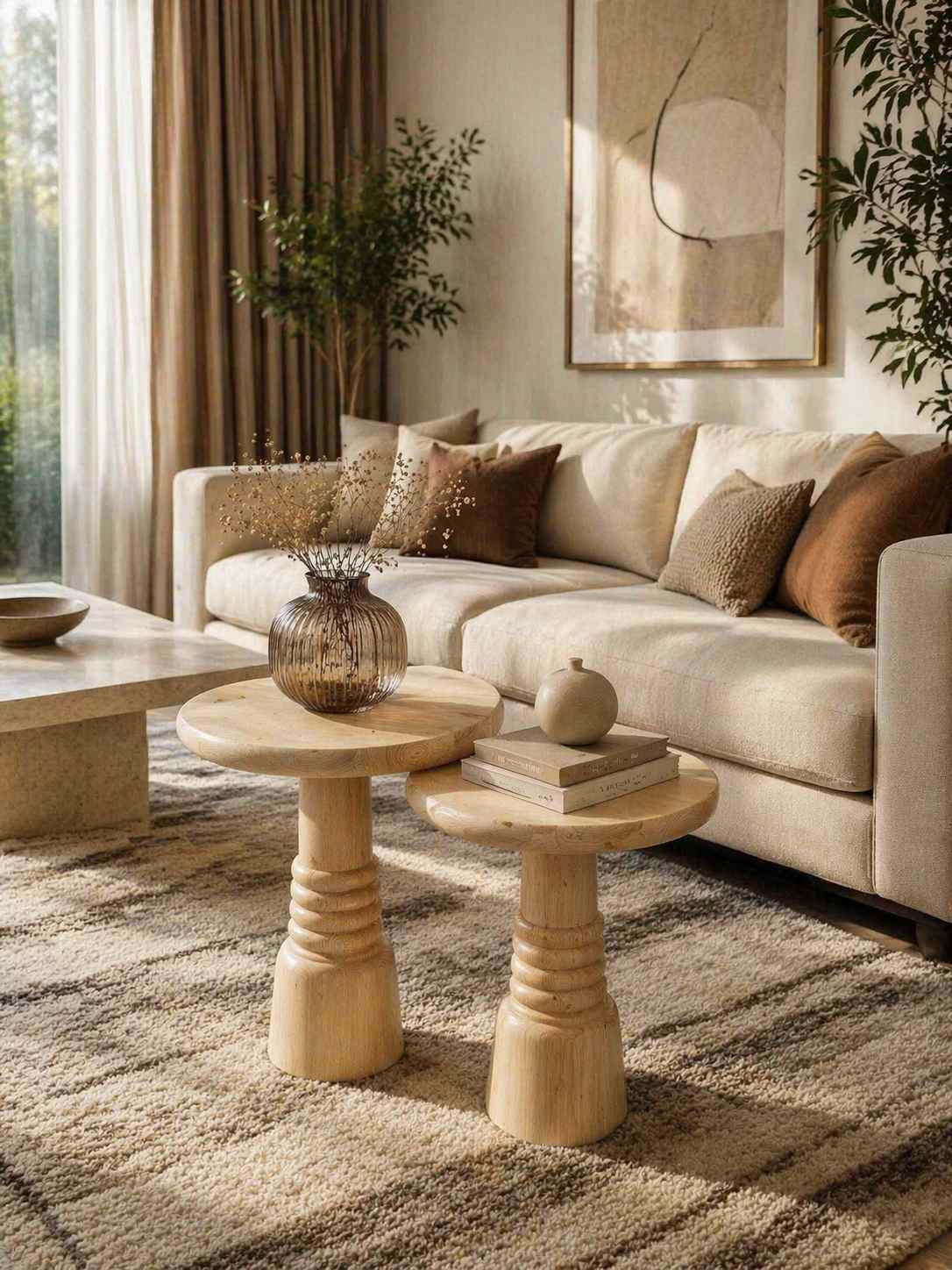 Ahşap mantar sehpa seti modern ev dekorasyonu