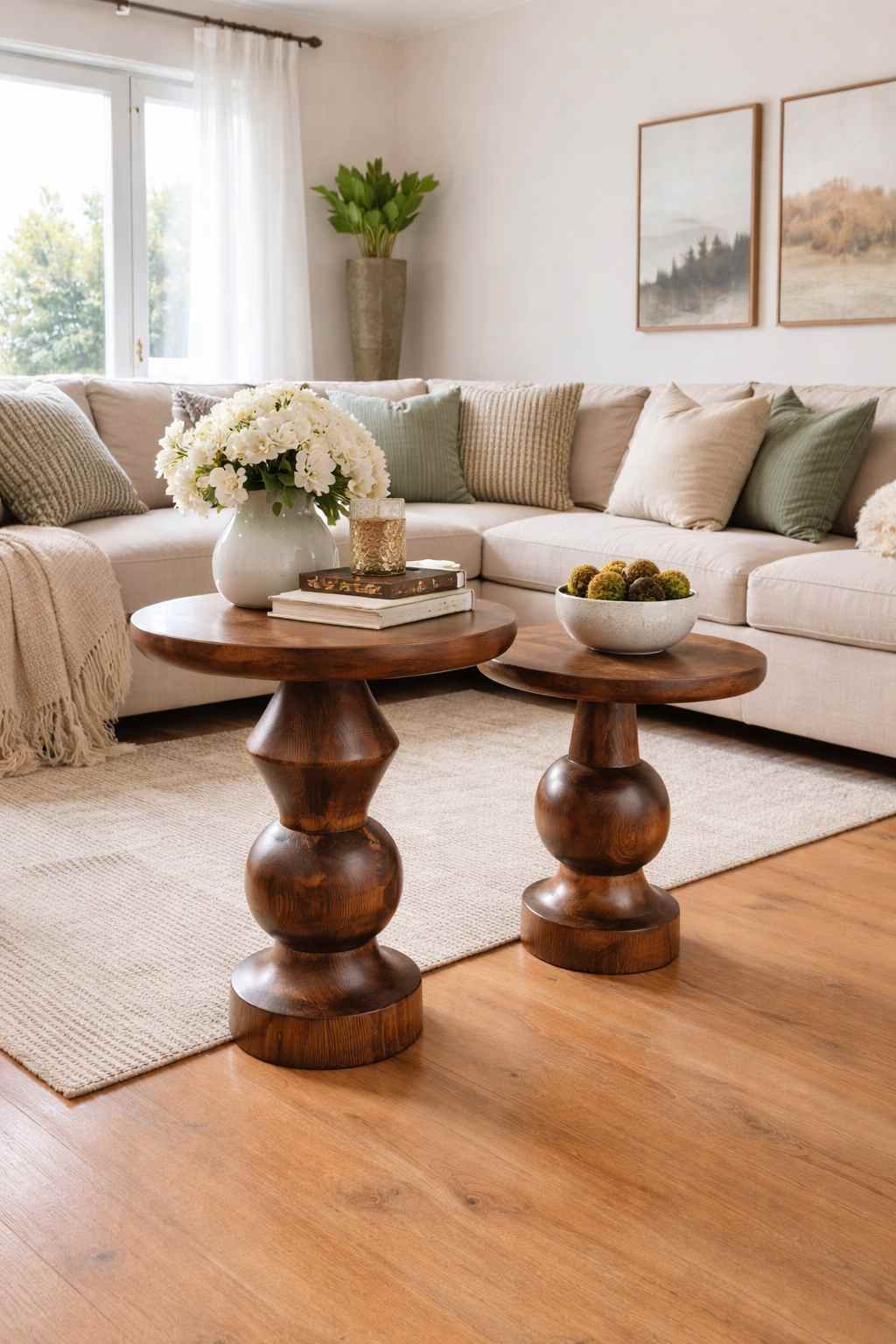 Ahşap zigon mantar sehpa seti doğal renk