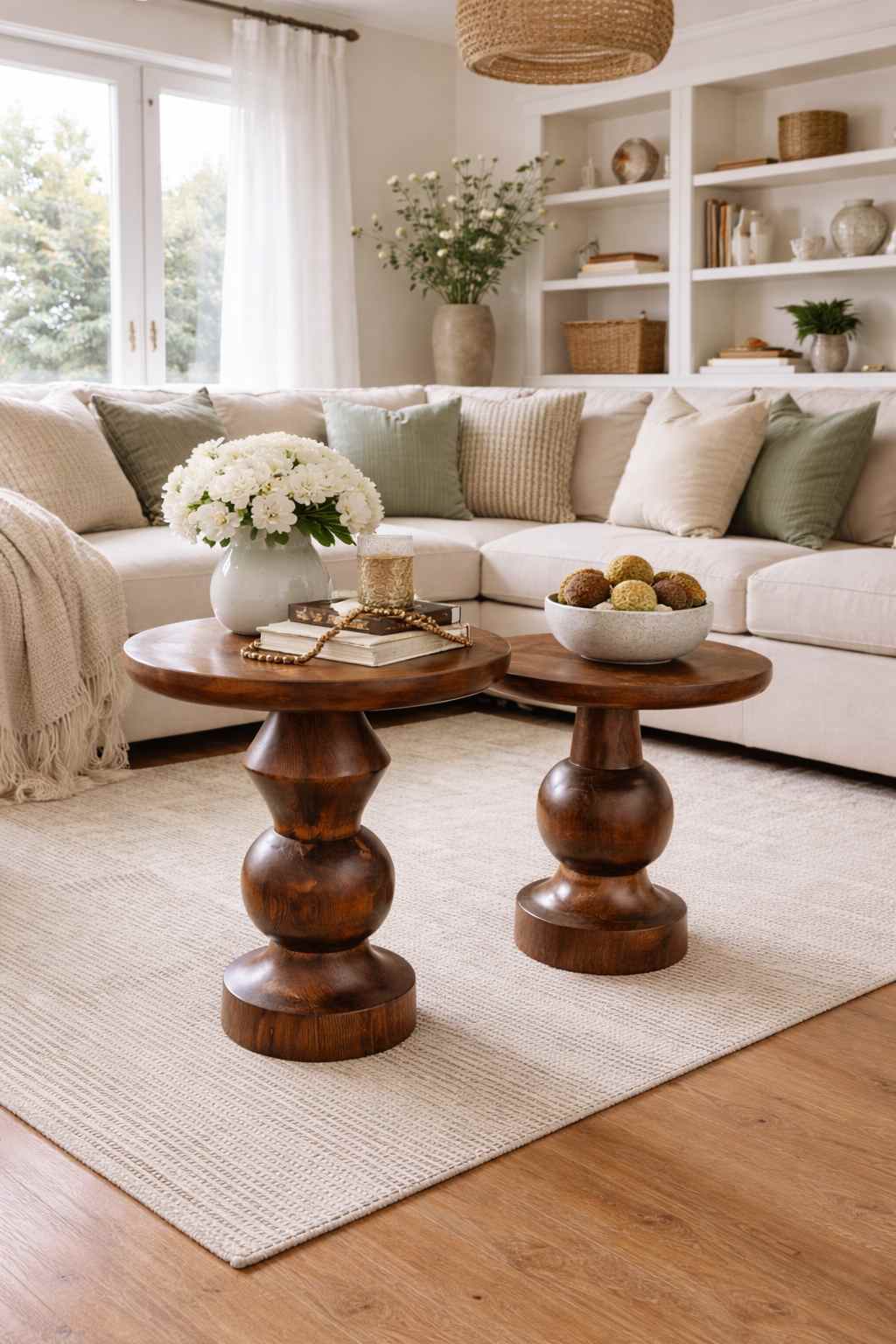 3 parça ahşap mantar sehpa seti