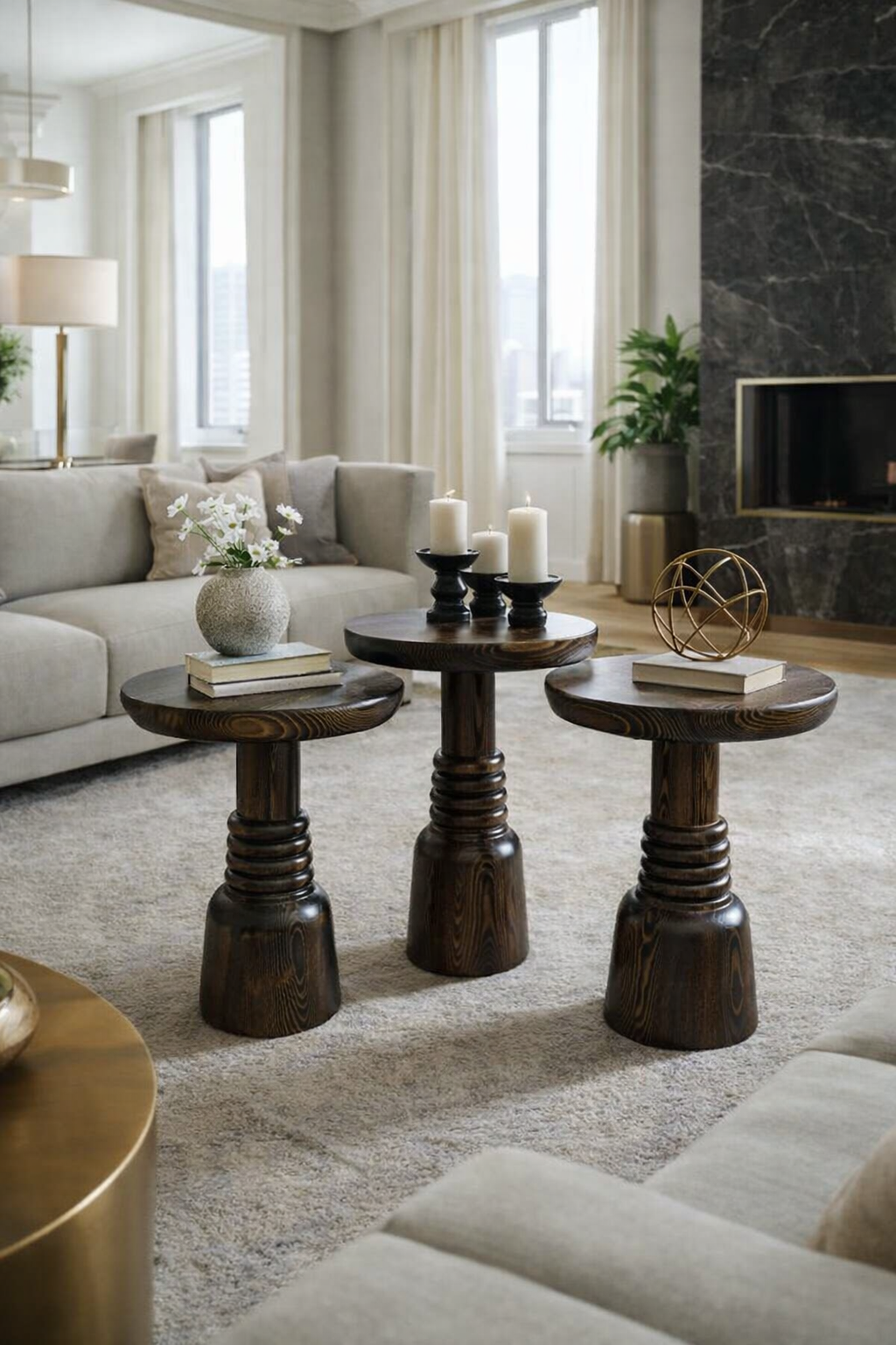 Ahşap orta sehpa mantar form modern set