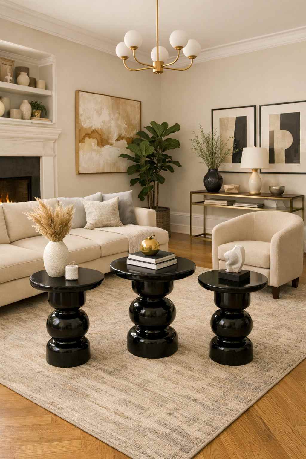 Dekoratif masif ahşap mantar sehpa seti doğal renk