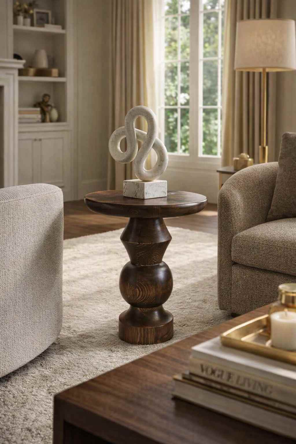 Ahşap mantar sehpa seti modern salon dekorasyonu