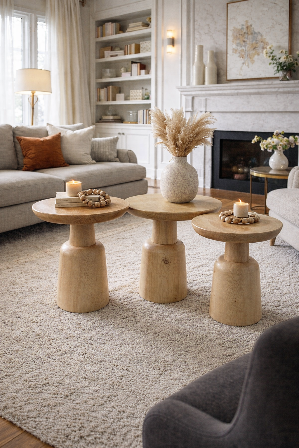 El işçiliği mantar sehpa doğal ahşap set