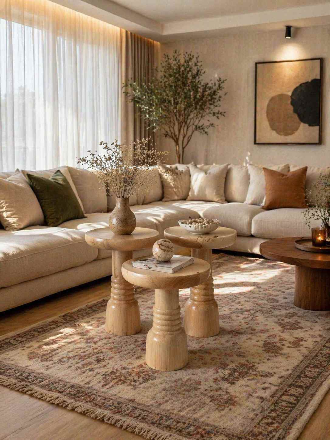 Şık ahşap mantar sehpa modern salon ürünü