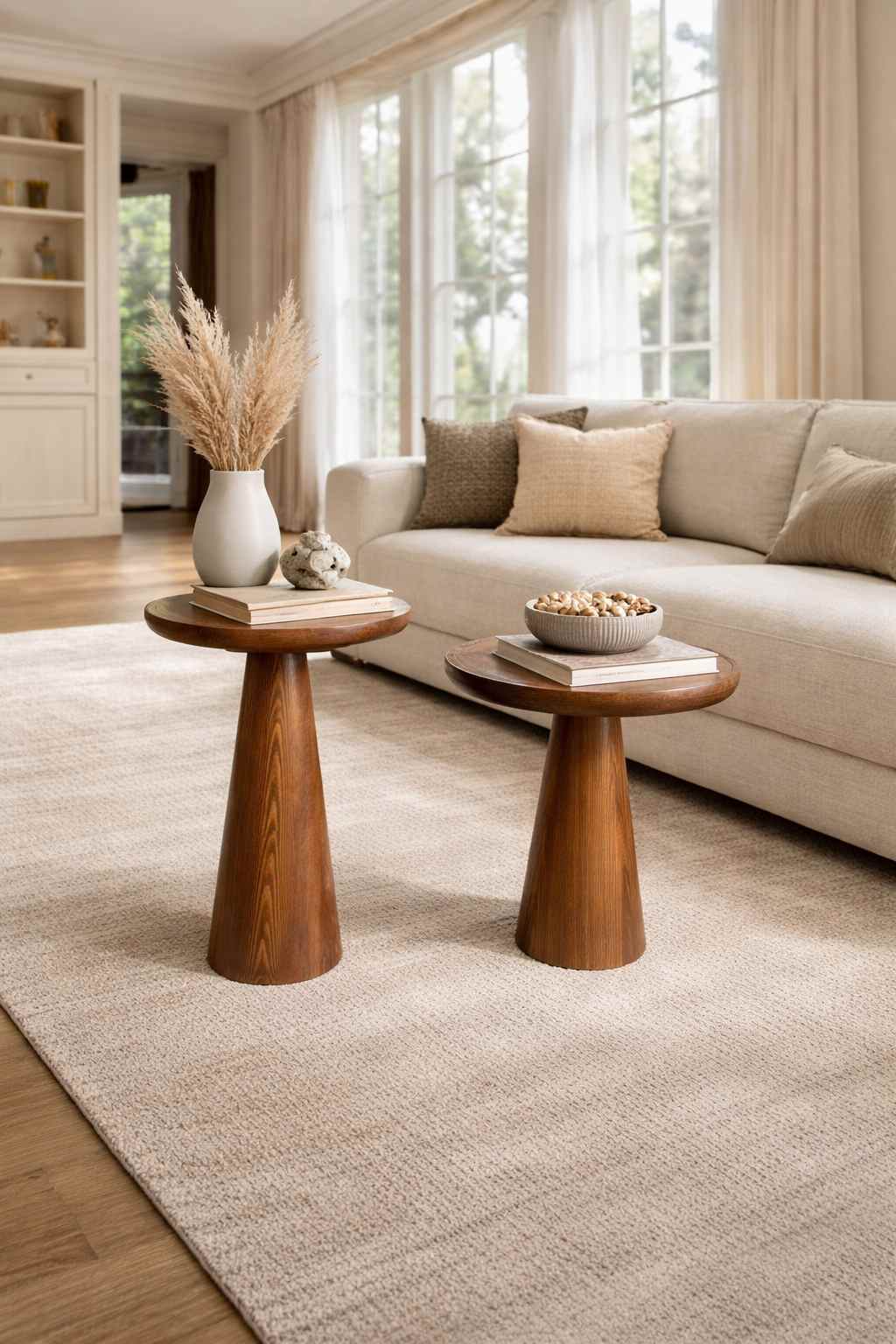 Doğal mantar sehpa ahşap 3’lü set