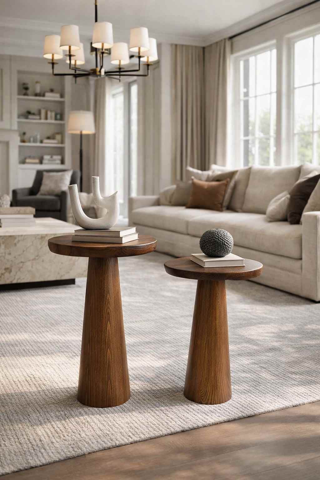 Masif ahşap mantar sehpa salon dekorasyonu