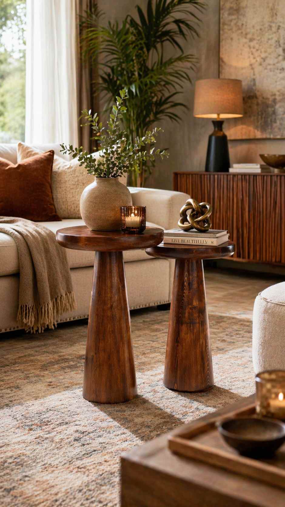 Rustik tarz mantar sehpa seti ahşap