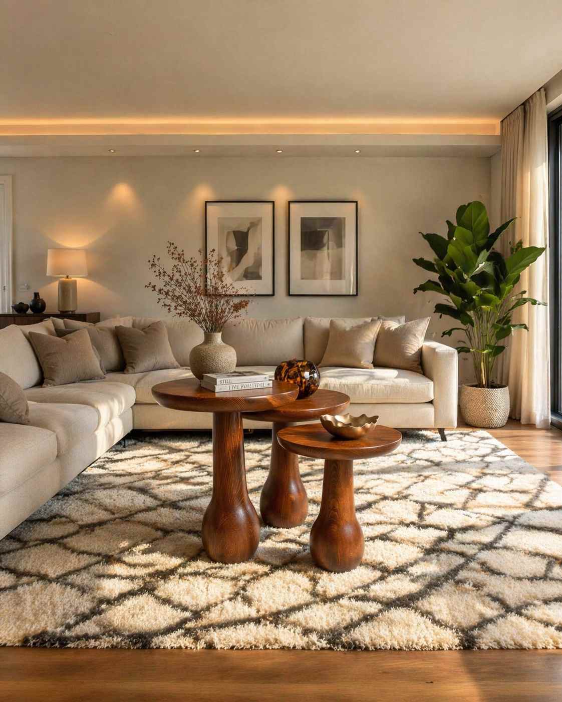 Ahşap mantar sehpa 3’lü zigon set modern