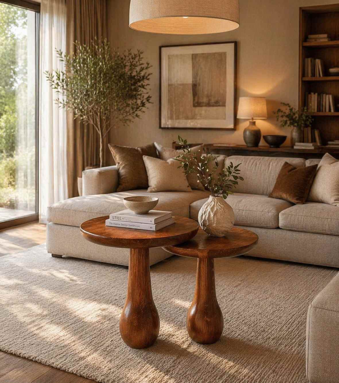 Ahşap mantar sehpa seti rustik stil