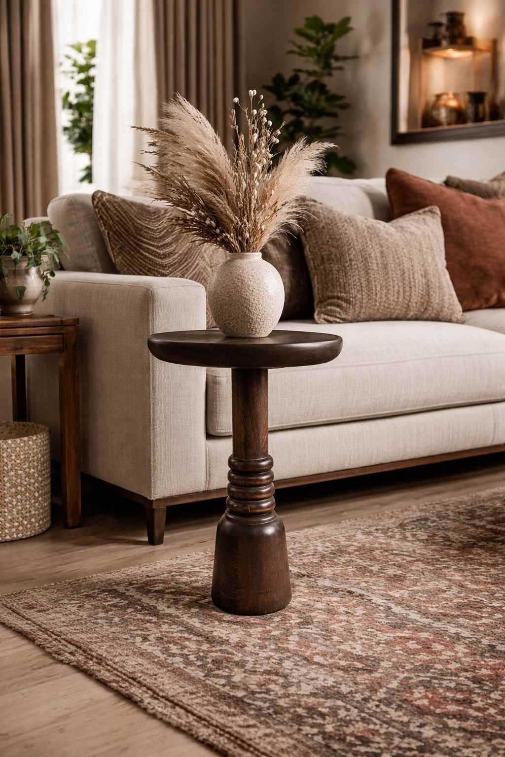 Ceviz renk ahşap mantar sehpa dekoratif set