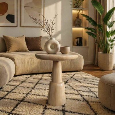 Ceviz renk ahşap mantar sehpa dekoratif set