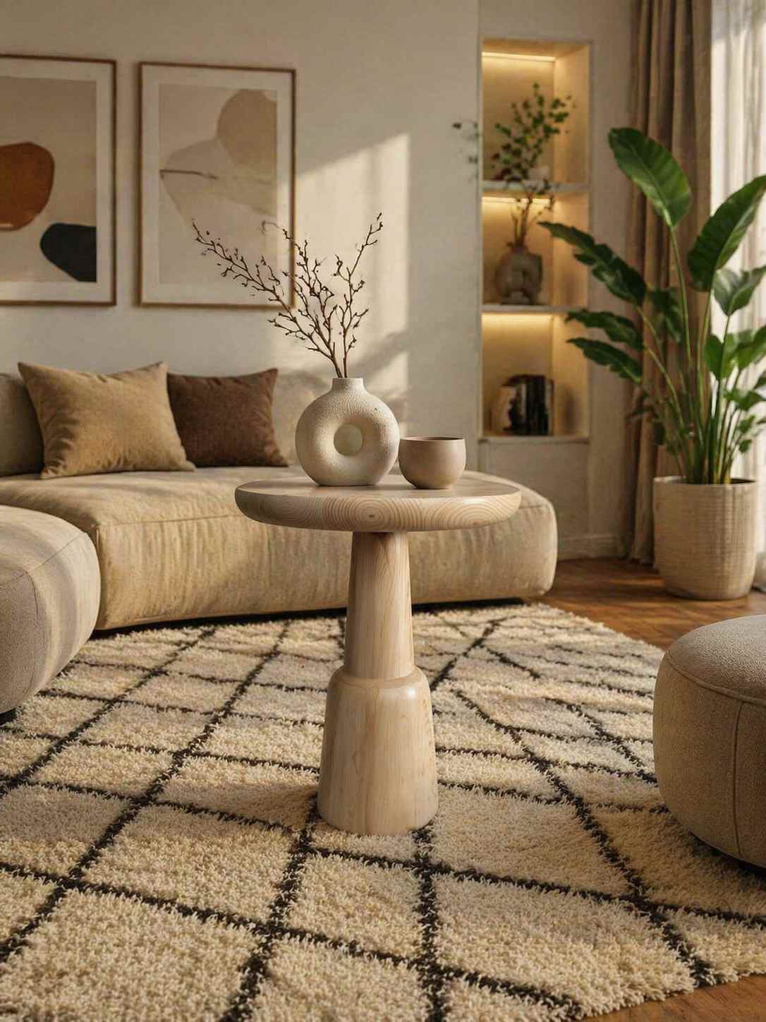 Ceviz renk ahşap mantar sehpa dekoratif set