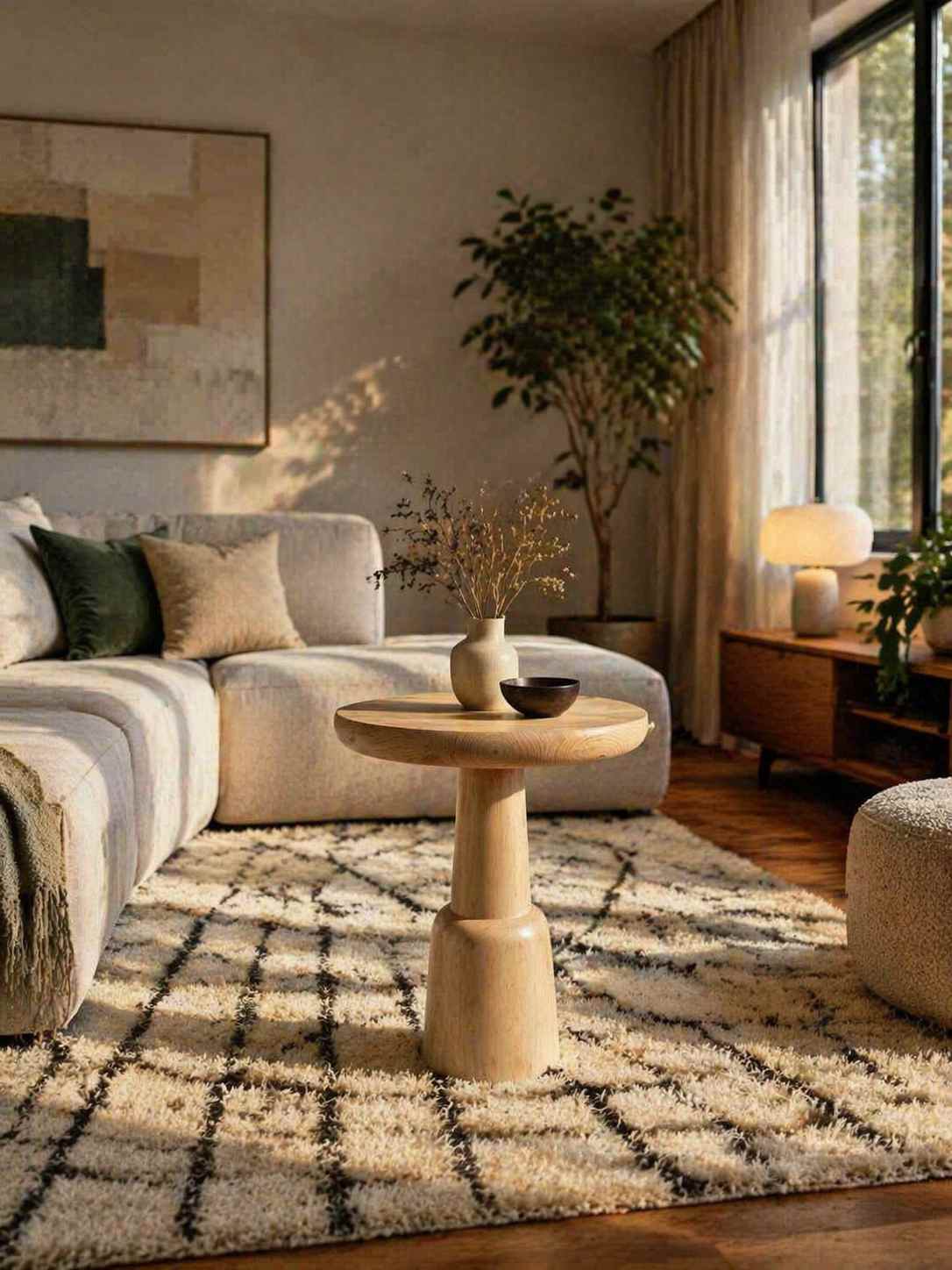 Doğal dokulu mantar sehpa seti ev dekorasyonu