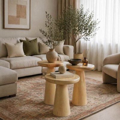 Rustik mantar sehpa doğal ahşap set
