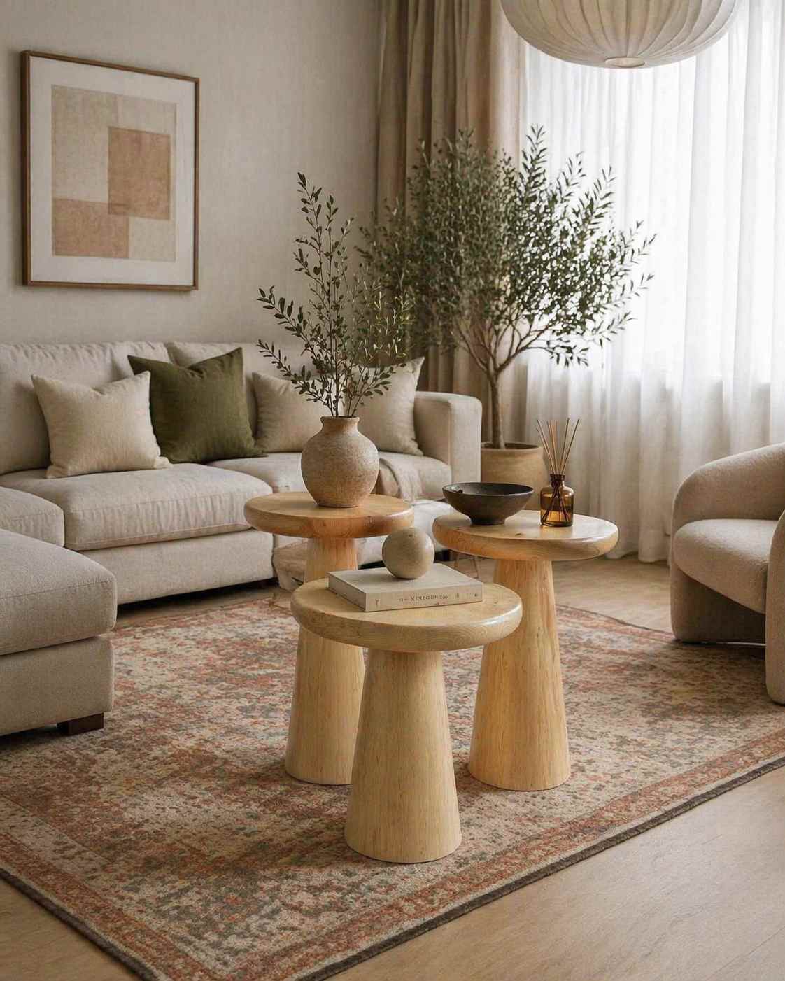 Rustik mantar sehpa doğal ahşap set