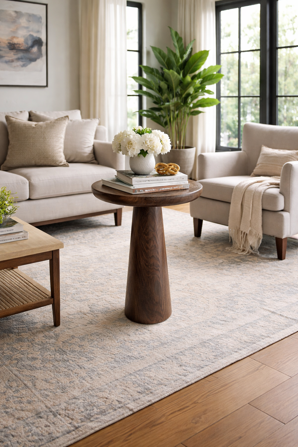 Rustik ahşap mantar sehpa seti dekoratif mobilya