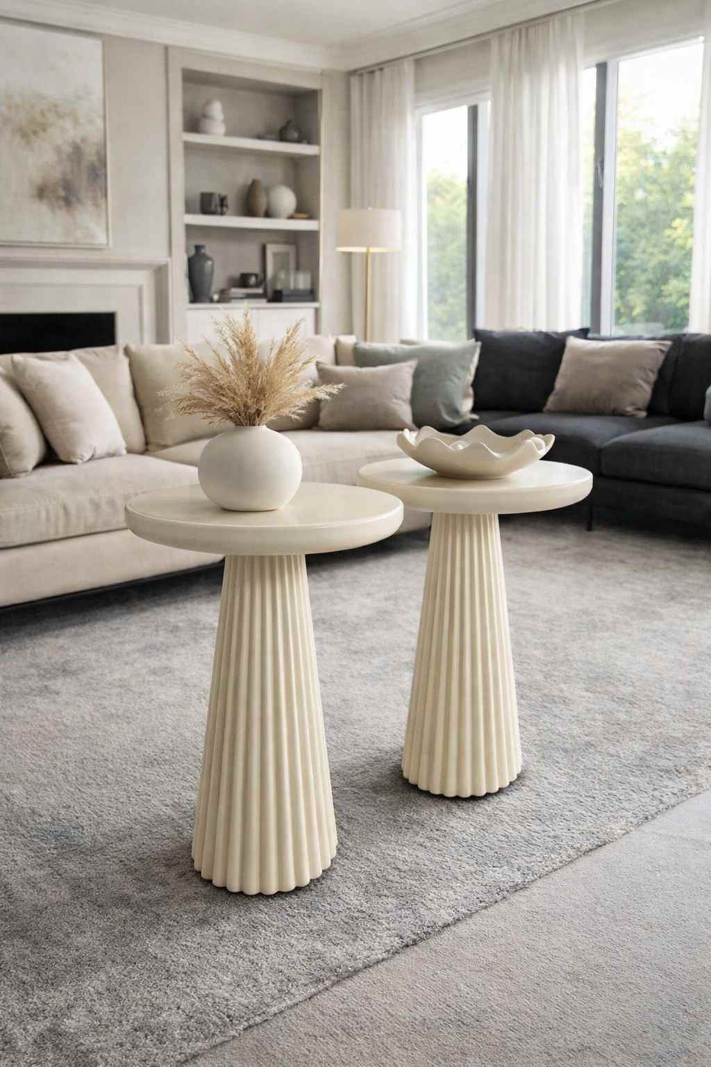 Doğal ahşap mantar sehpa seti dekoratif modern yan sehpa