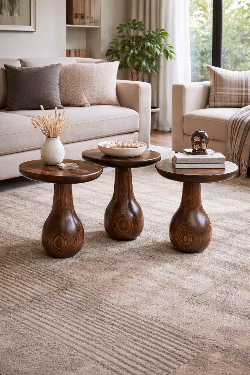 Ahşap mantar sehpa seti yan sehpa dekoratif ürün