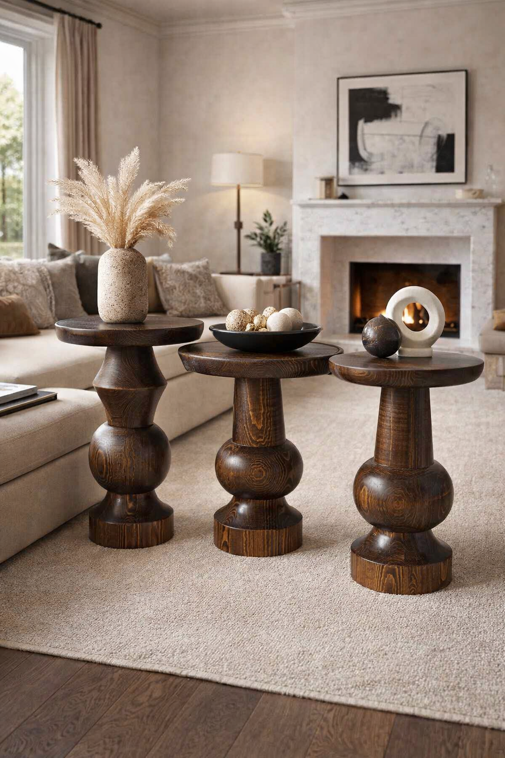 Minimalist ahşap yan sehpa mantar tasarım