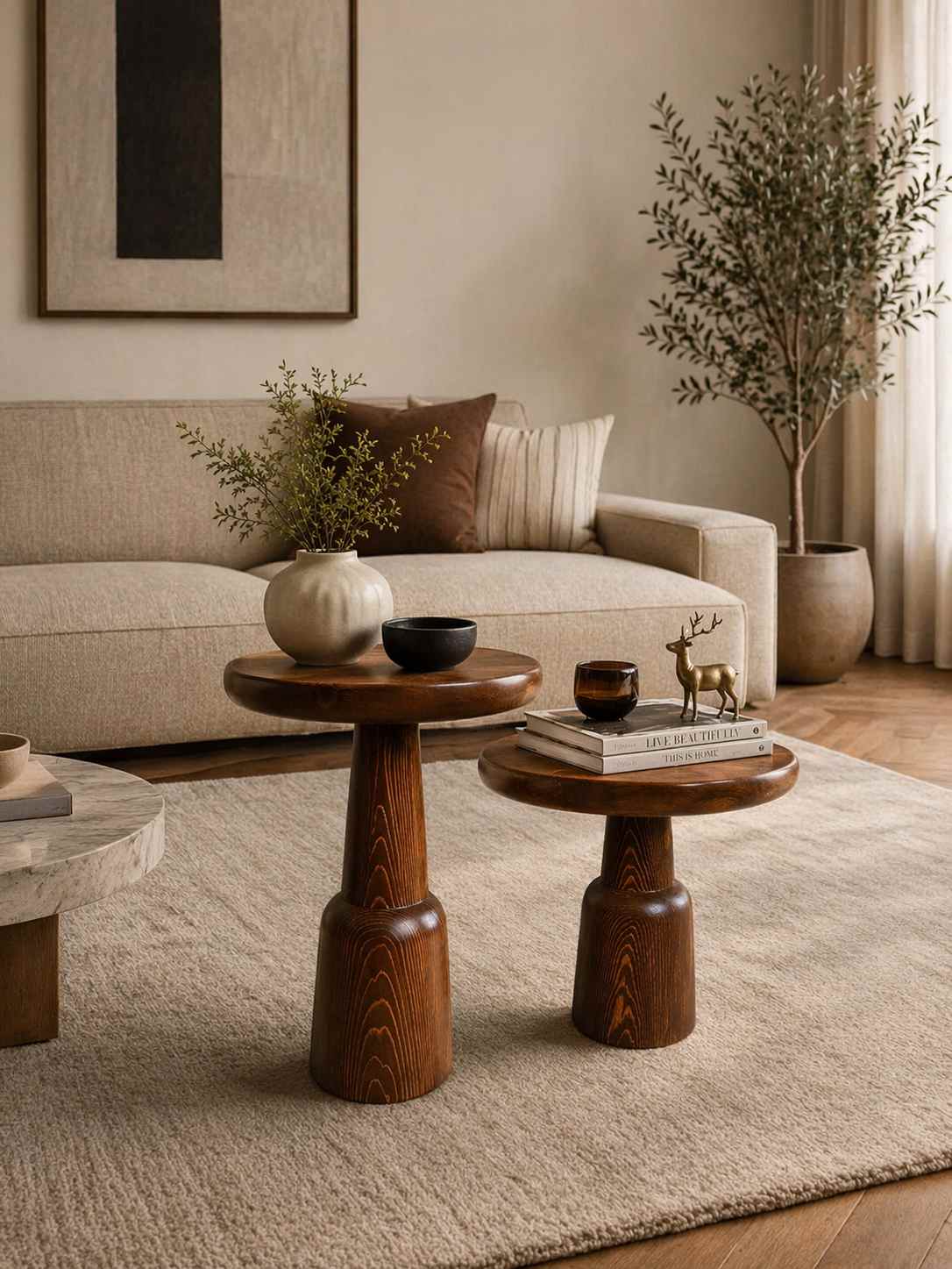 ahsap-mantar-yan-sehpa63079511 Doğal ahşap mantar sehpa seti modern salon dekorasyonu
