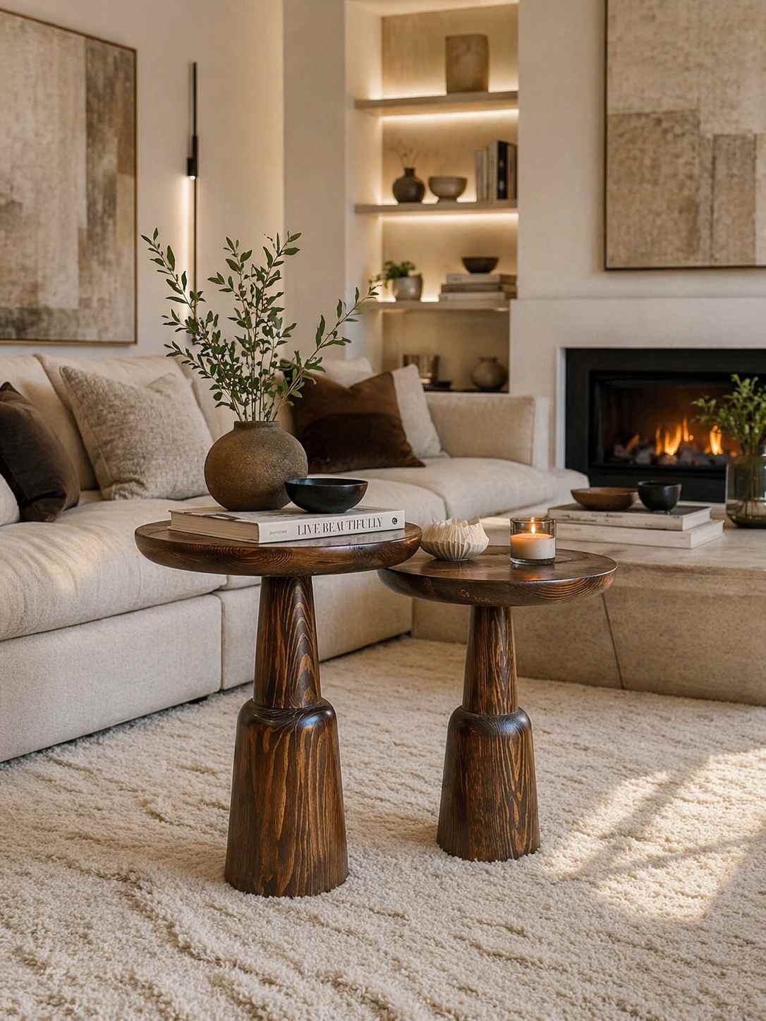 doğal masif ahşap mantar sehpa seti