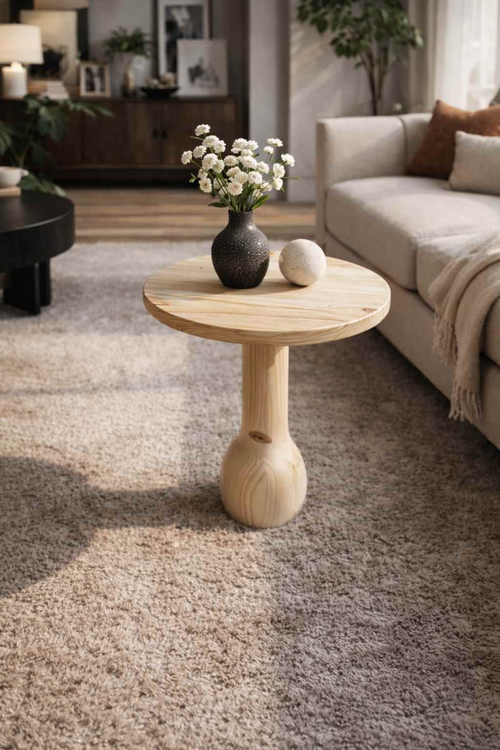 Modern dekoratif mantar sehpa seti masif ahşap