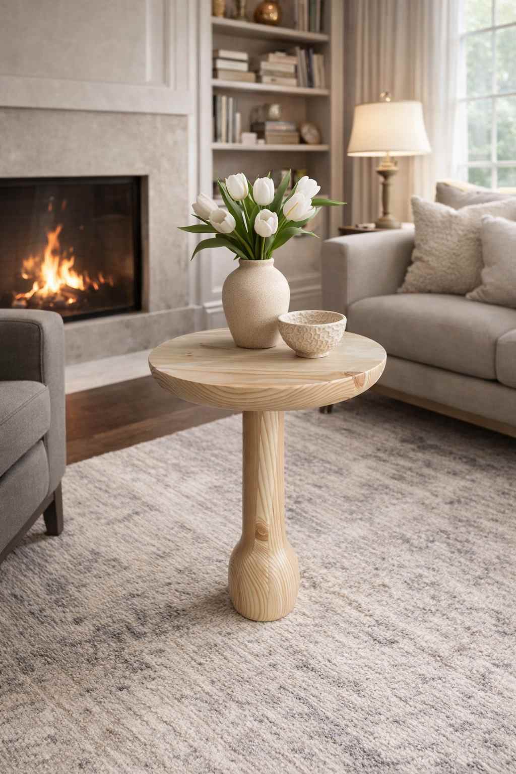 Doğal ahşap yuvarlak mantar sehpa seti salon için