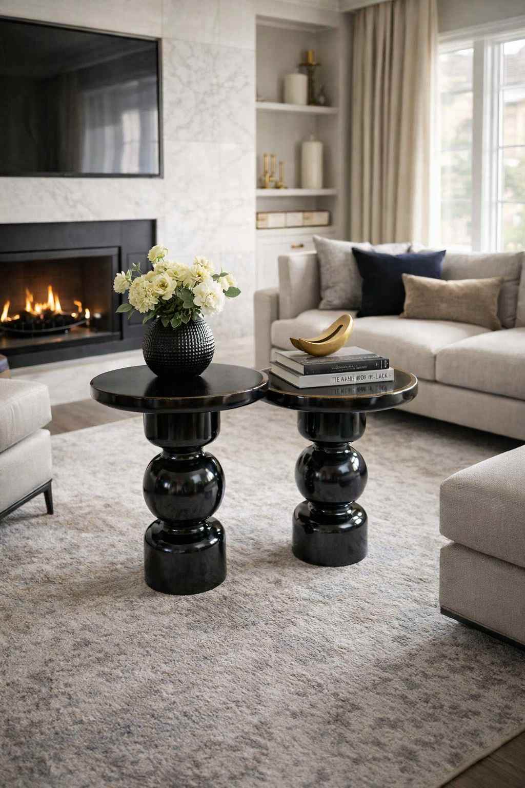 Modern salon dekorasyonu için ahşap mantar sehpa seti