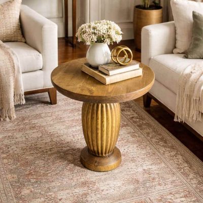 Doğal ahşap mantar sehpa seti modern salon dekorasyonu